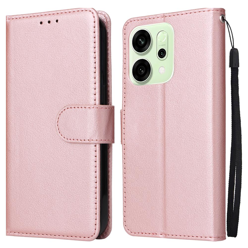 For Oppo Reno14 5G (Global) Case Wallet Stand View PU Leather Phone Cover with Wrist Strap