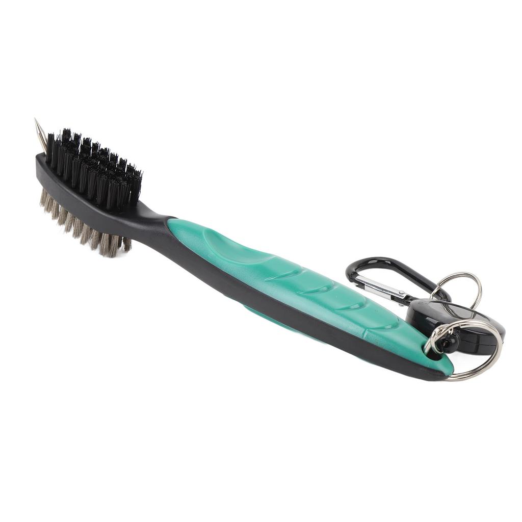 Golf Club Brush with Retractable Cord Dual Sided Steel Bristles Ergonomic Handle Golf Club Cleaning Brush Green