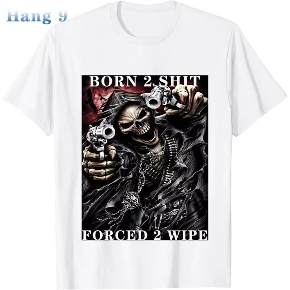 Fashion Anime Skul The Born To Shit Forced 2 Wipe Print O-Neck TShirt Retro Hip Hop Clothing Oversized Unisex Casual T-Shirt