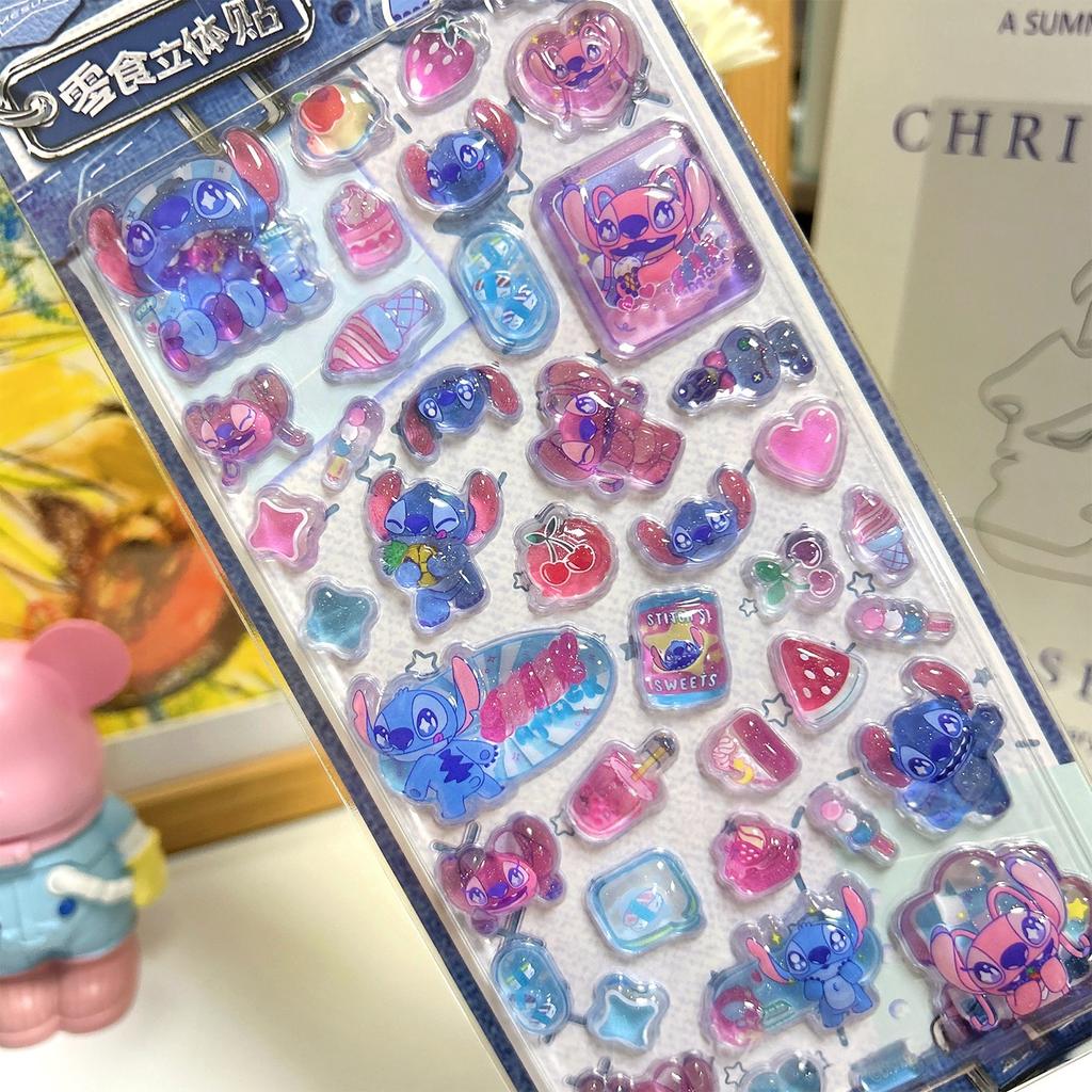 Cute Cartoon Disney Stitch 3D Resin Stickers Anime Themed DIY Scrapbooking Decoration Gifts Collectible Kids Toys Birthday Gift