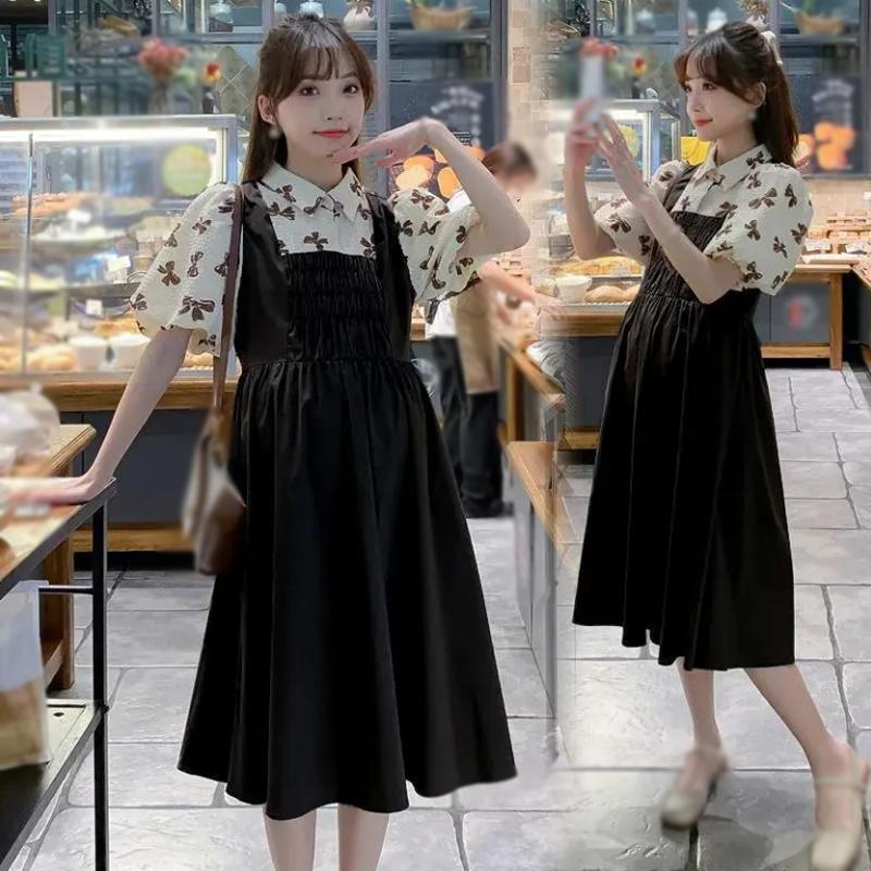 Summer Forest Style Dress Pregnant Women's Dress Women's Loose Fit Dress Cute and Gentle Knee Length Long Skirt
