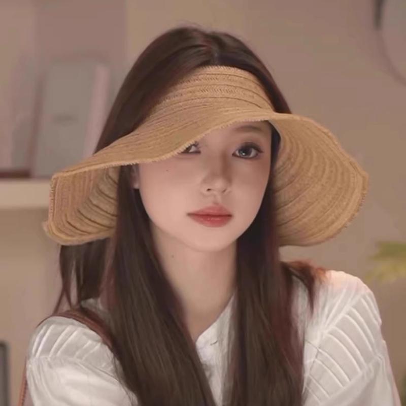 Big eaves sunscreen empty top hat children beach seaside full face sunshade vacation foldable straw hat