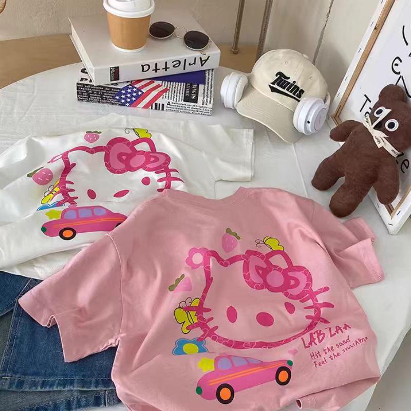 2025 Uroczy Anime Kreskówkowy Krótki Rękaw dla Dziewcząt T-shirt - Stylowy & Luźny Krój