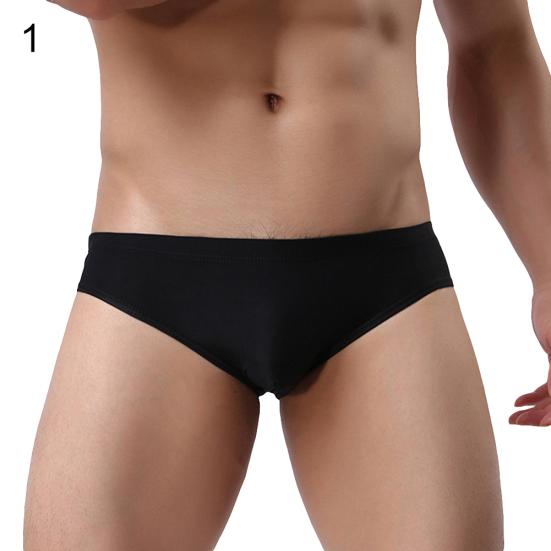 Sexy Men's Underwear Solid Color Mid Rise Ice Silk Briefs Elastic Underpants