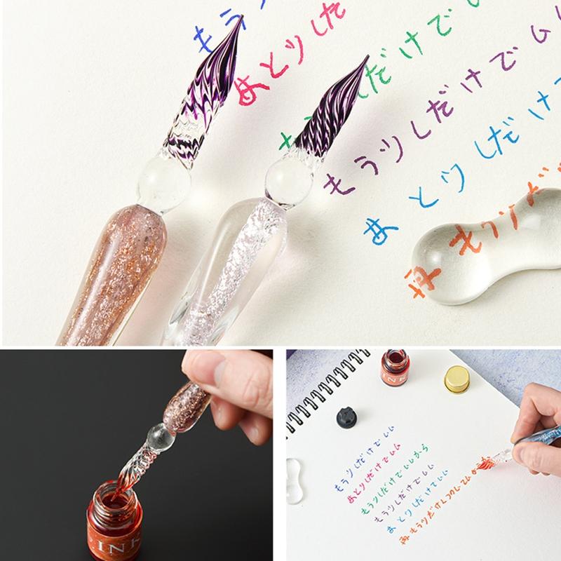 Verloopglazen Dip pennen met Inkt Cadeauset met 12 Goudpoeder Inkten Reinigingsbeker Pennenhouder voor Schrijver Kunstenaar Student Kind