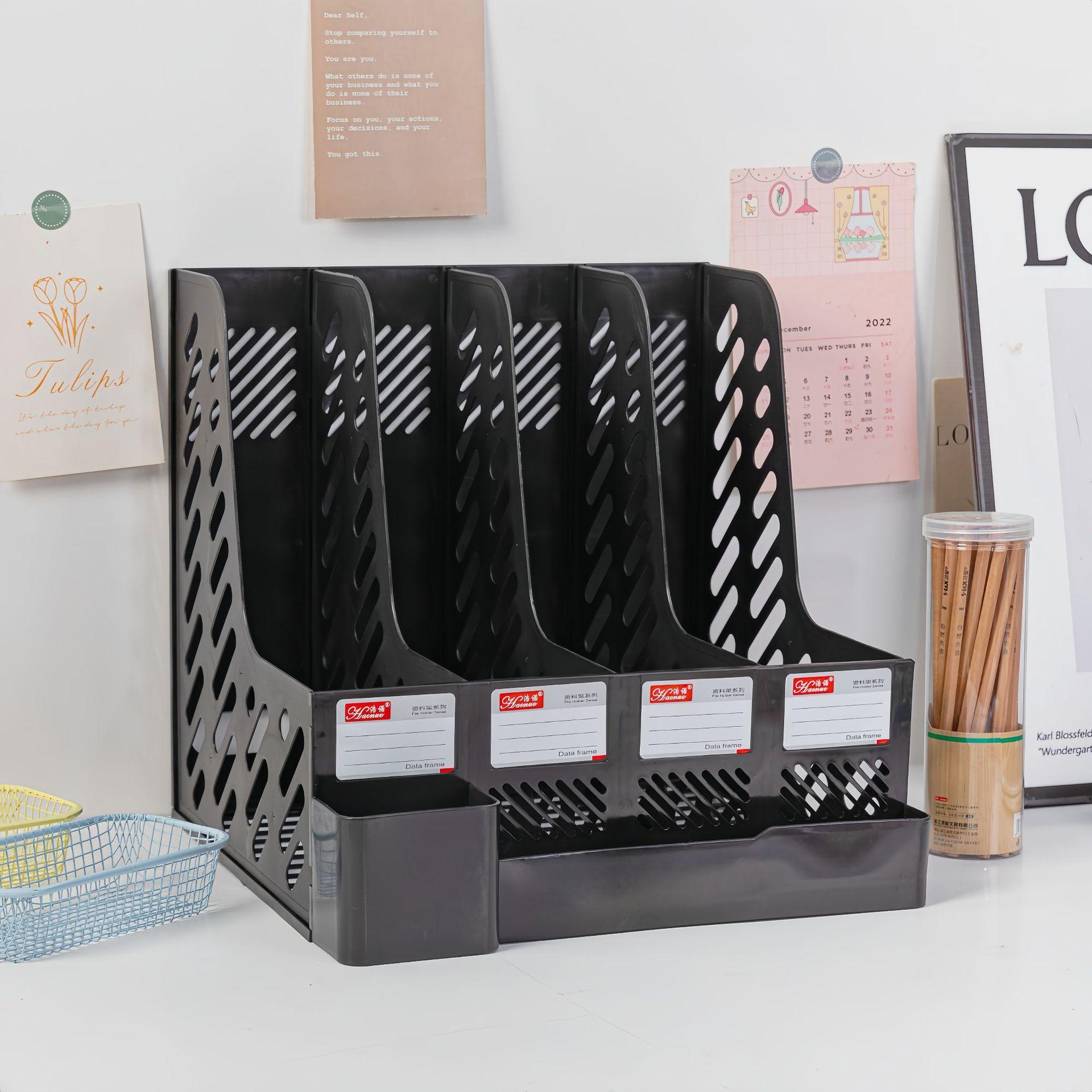 

Утолщенная рамка для файлов с подставкой для ручек, настольный органайзер для файлов для офиса, полки, четыре колонки, направляющая для файлов