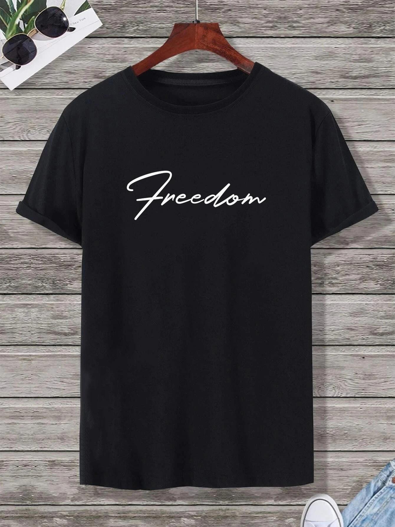 

Футболка с принтом Freedom для мужской повседневной моды с коротким рукавом и круглым вырезом, летние футболки, топы, обычные и оверсайз футболки XXXXXL чёрный