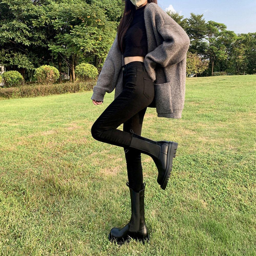 Commuter casual high-waisted jeans women's spring and summer new tight and thin fashion versatile slim-fitting small feet trousers