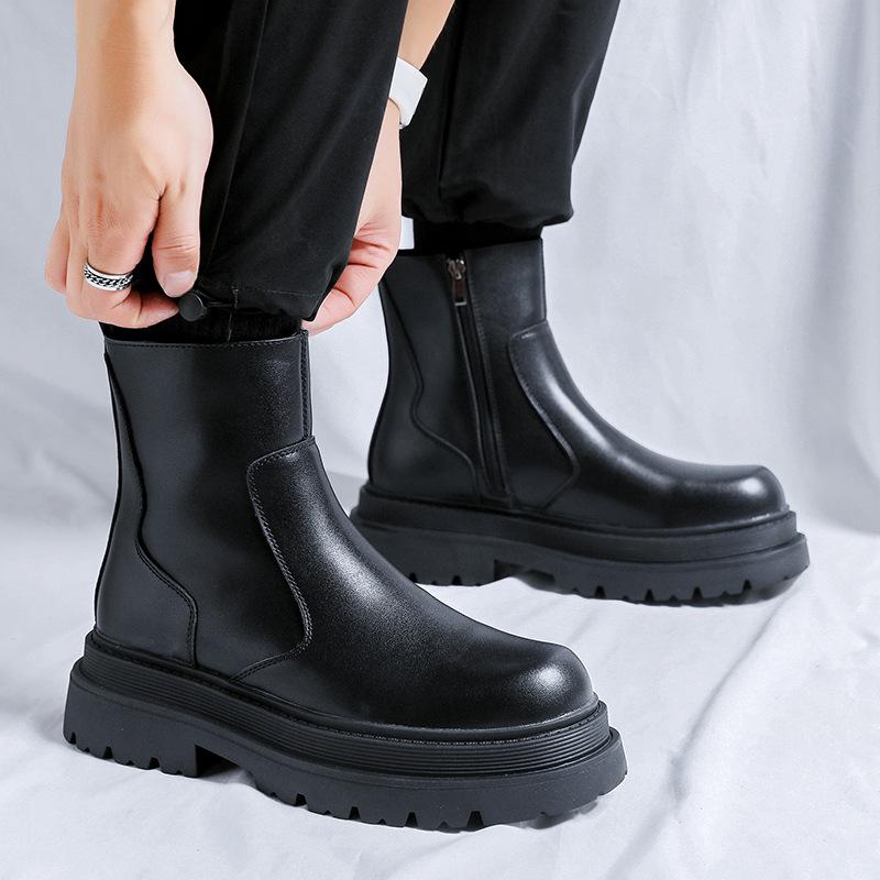 men fashion chelsea boots black trendy original leather shoes cowboy platform boot party nightclub designer chunky botas hombre