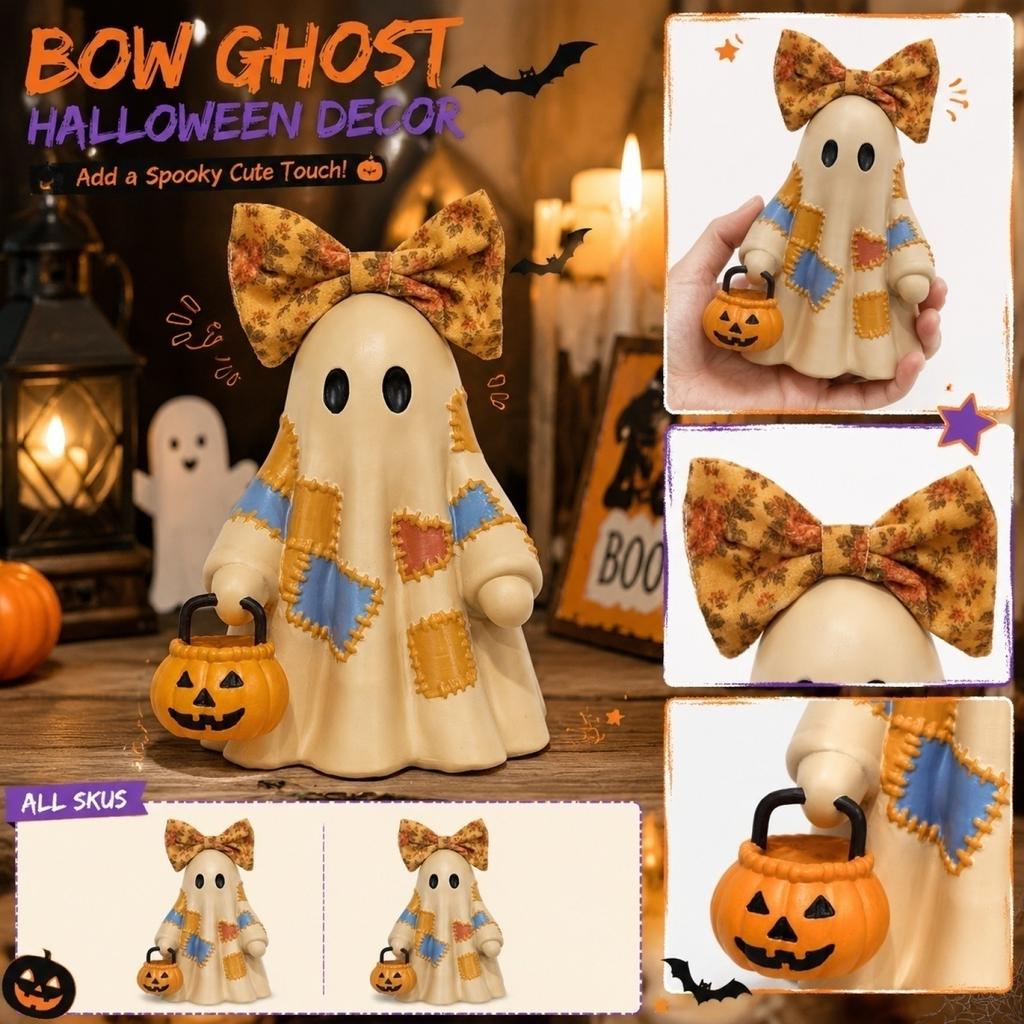 Resin Figure Halloween Decor - Tie Holding Pumpkin Statue for Desktop Shelf Decoration