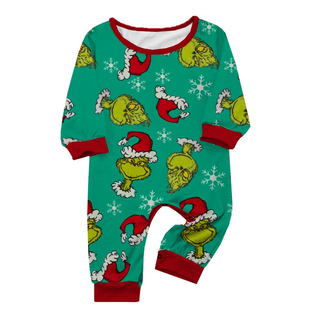 Christmas Family Matching Pajamas Set, Mother Child Baby Cartoon Print Pajamas Home Clothes Set
