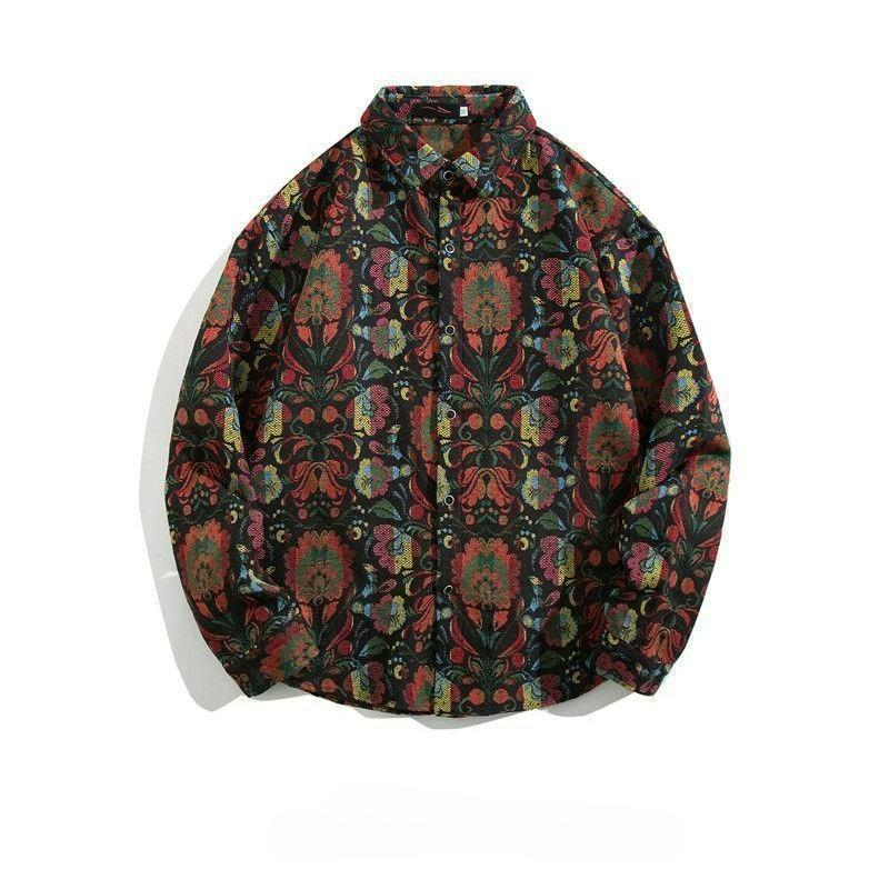 Shirt Men's Loose Autumn and Winter Models Retro Ethnic Style Couple Long-sleeved Shirt Jacket