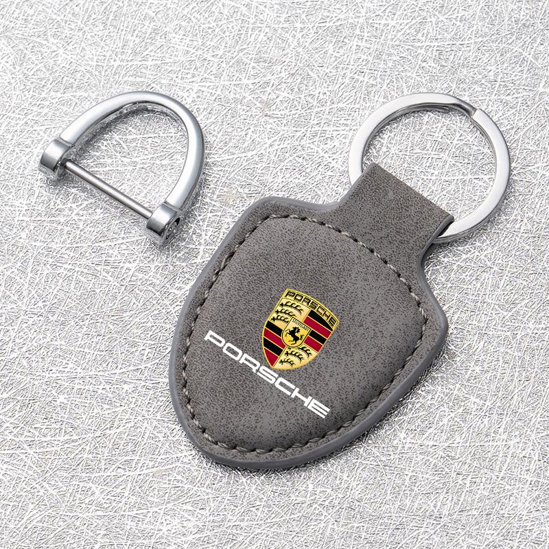 For Porsche 918 911 718 Taycan Panamera Cayenne Boxster Cayman Suede Car Emblem Key Chain Ring Holder Car Keychain Accessories