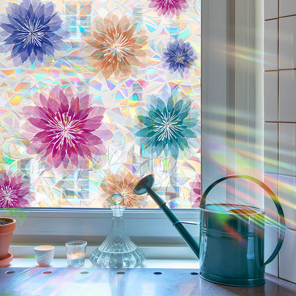 Laser-cut Iridescent Floral Home Décor Glass Door and Window Decorative Static Cling Stickers