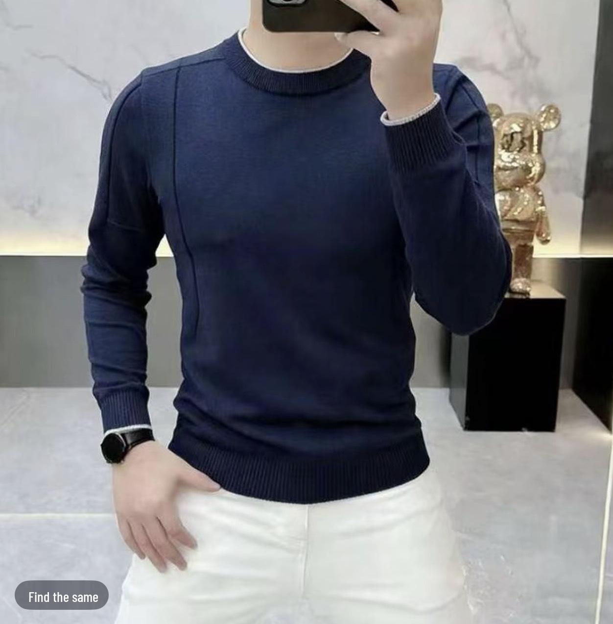 

2026 European Modern Luxury Men s Long Sleeve Sweater – Autumn/Winter Round Neck Base Layer M