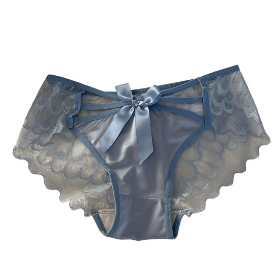 Women Sexy Lace Satin Panties Mid Waist Silky Underwear with Bow Lady Seamless Briefs Invisible Bikini Underwear
