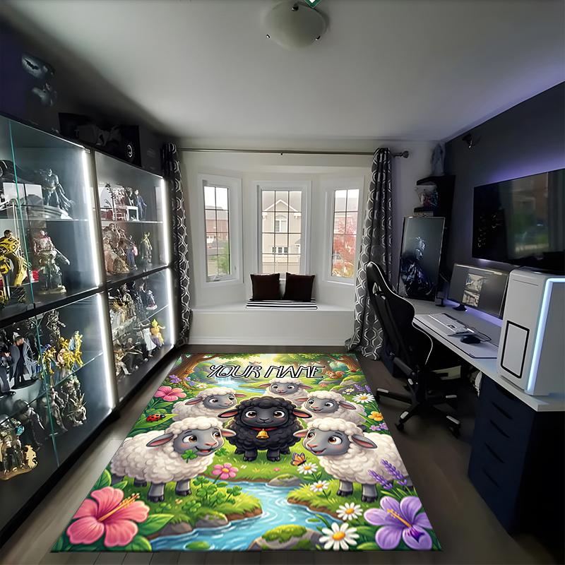 1PC Custom Name Sheep Family Garden Theme Floor Mat Ideal for Living Room, Game Rooms, Office, Bedroom, Office Floor Mat , Floor Mats for Home