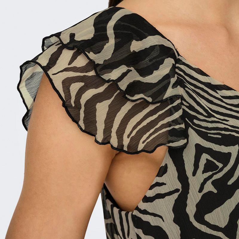 Schwarzes Zebra-Top mit Rüschenärmeln für Damen – ONLY