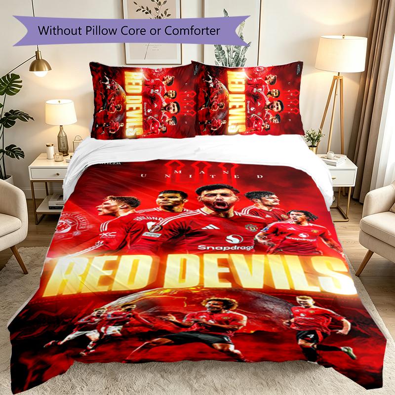 3pcs Duvet Cover Set, Manchester United Manchester City Digital Print Bedding Set, Soft Comfortable Bedclothes For Bedroom, Guest Room