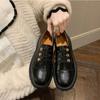 Fashion Spring New Black Loafers Women Chunky Heel Shoes Camellia British Retro Oxfords