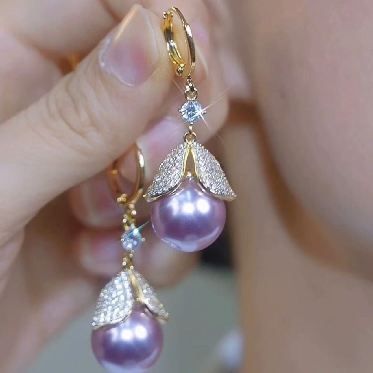 

Модные блестящие серьги в форме листа из циркония, фиолетовые серьги-подвески с имитацией жемчуга для женщин и девочек, легкие роскошные элегантные серьги для повседневной свадебной вечеринки, ювелирные изделия в подарок фиолетовый
