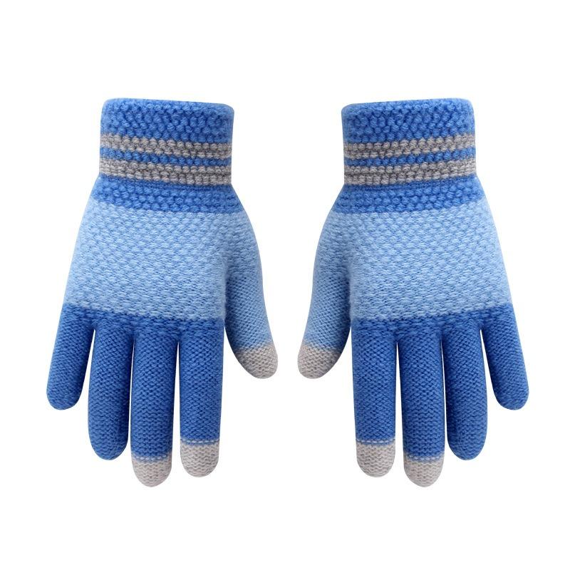 Children's Gloves Writing Men's Autumn and Winter Knitted Warm Wool Students and Girls Cold Five Fingers Autumn and Winter New Models
