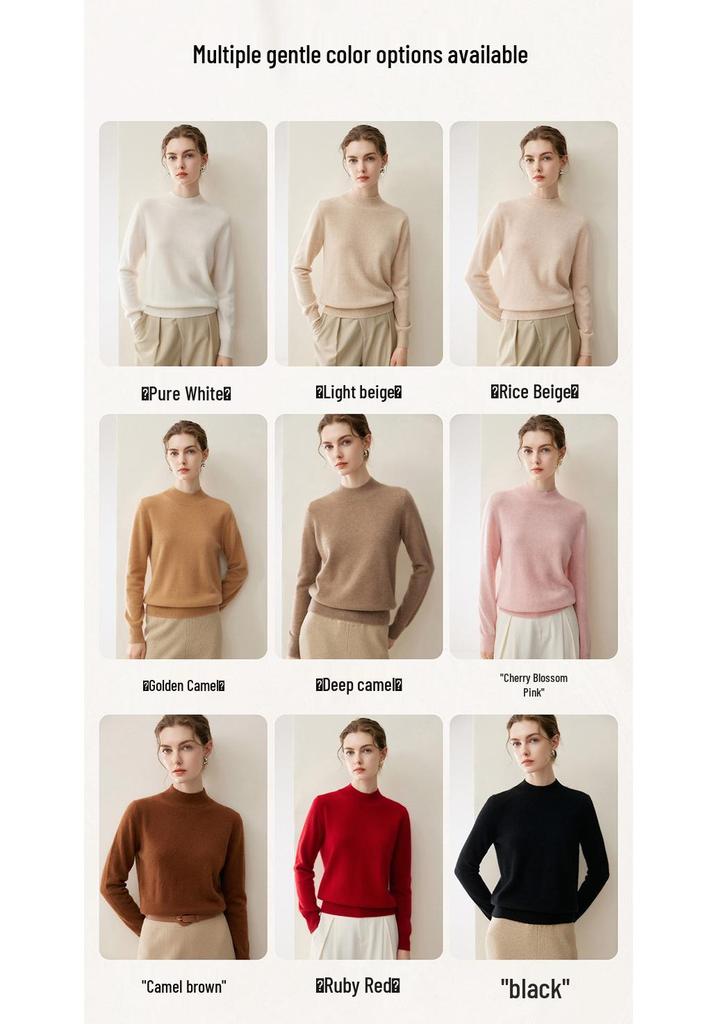 Women's 26 Styles 100% Cashmere Half-High Neck Sweaters - Solid Color Pullover for Autumn & Winter