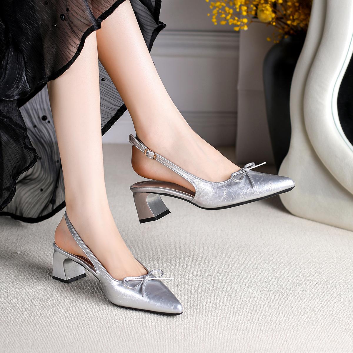 

Single shoe 2026 summer new item Baotou one foot butterfly bow high heels casual versatile single shoe 42