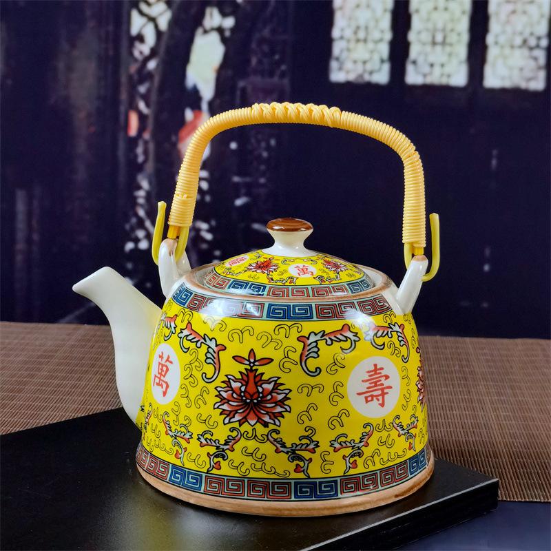 Ceainic din porțelan de uz casnic Oală din ceramică de mare capacitate cu apă rece Oală mare din porțelan, albastru și alb, cu mâner cu buclă