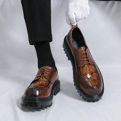 2025 Large Size Platform Leather Shoes Men's Business Dress Gentleman Shoes British Korean Version Trendy Brown Big Head Men's Shoes 46