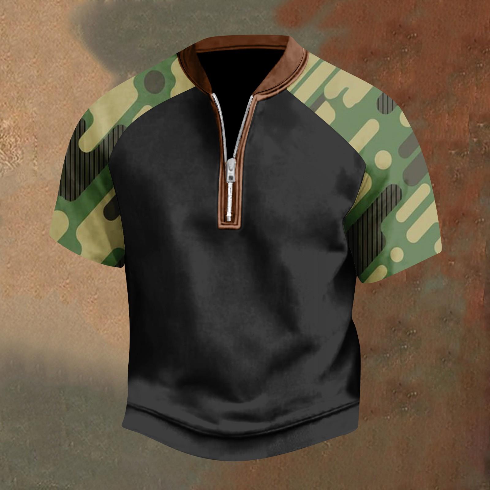 

Мужская повседневная футболка с застежкой-молнией на половину длины и короткими рукавами L