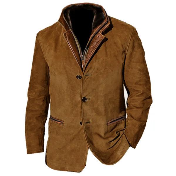 Men's Retro European-American Contrast Lapel Coat - Casual Spring/Autumn Fashion Jacket