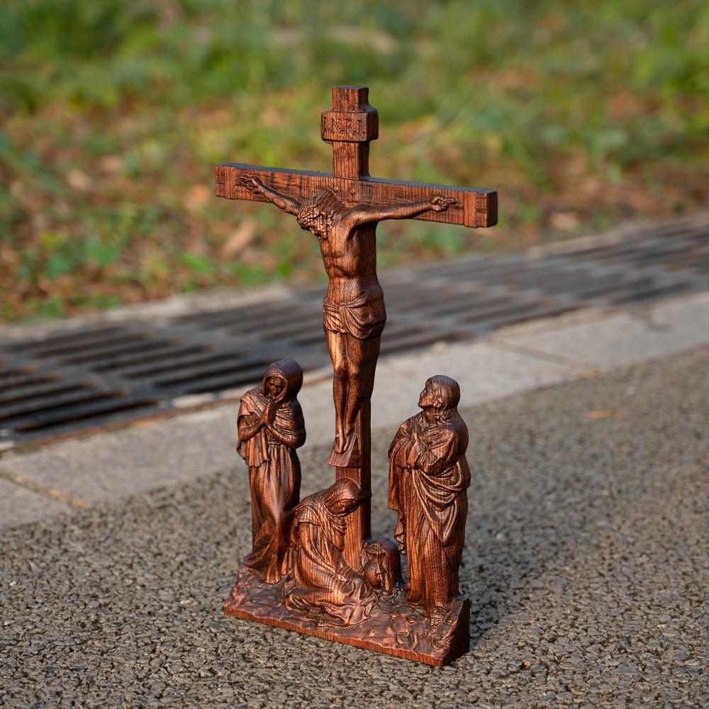 Jesus Crucifixion Scene Statue, Hand-Carved Wooden Calvary Decoration, 14 Station of the Cross, Religious Christian Sculpture