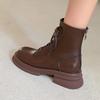 thick-soled Martin boots short boots women's leather spring and autumn single boots British style college lace-up elasticity increases and looks thin