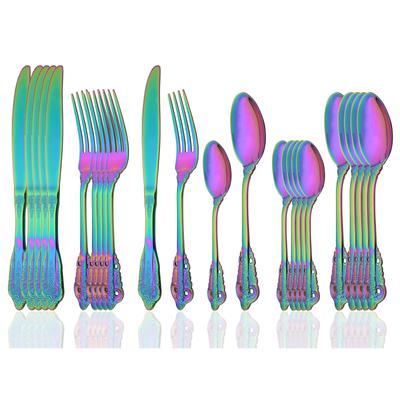 24Pcs Rainbow Mirror Dinnerware Set Stainless Steel Western Cutlery Set Forks Knives Spoons Royal Tableware Service for 6