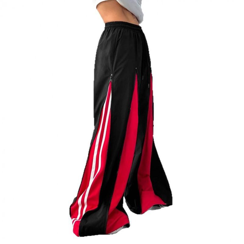 Oversized Streetwear Cargo Pants With Colorblock Zipper Detail Retro Loose Fit Wide Leg Trousers Women