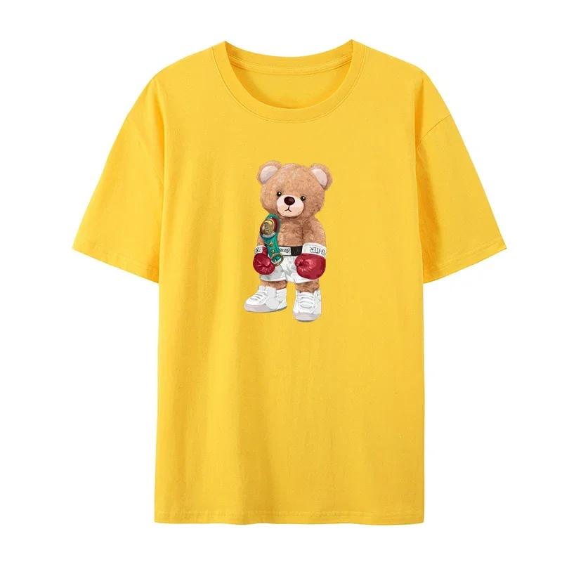 

Мужская хлопковая повседневная футболка с коротким рукавом Power Boxer Teddy Bear Never Give Up с забавным принтом, европейский размер, мужская футболка, одежда 4XL