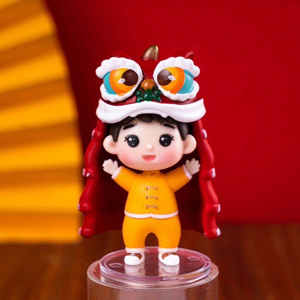 Lion Dance Lion Dance Koi Boy Girl Doll Decoration New Year Miniature Ornaments  Cake Decoration