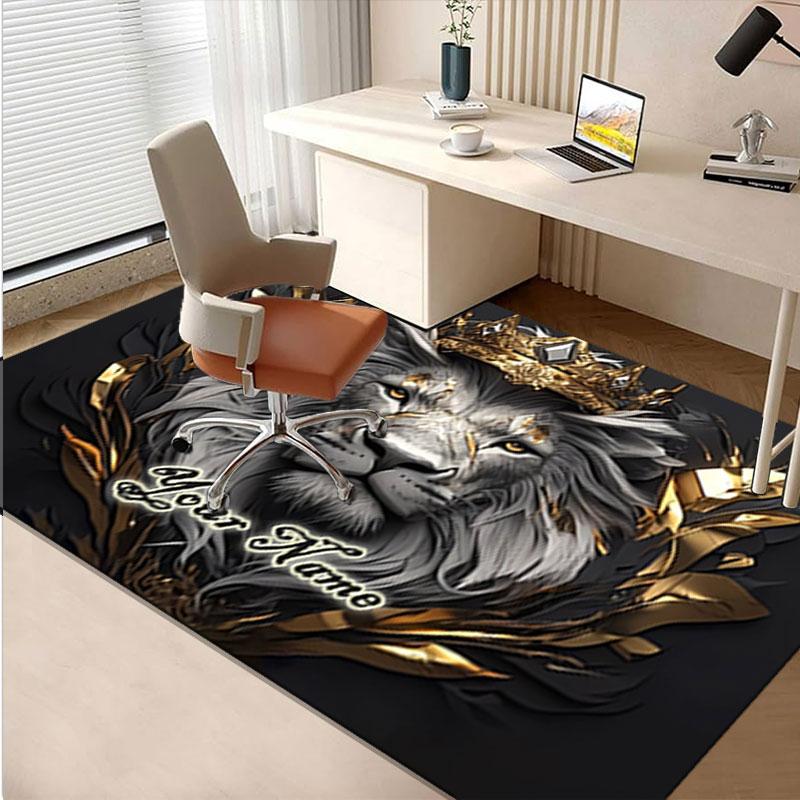 1PC Custom Name Lion Majesty Golden Crown Theme Floor Mat Ideal for Living Room, Game Rooms, Office, Bedroom,Floor Mat Playful Design