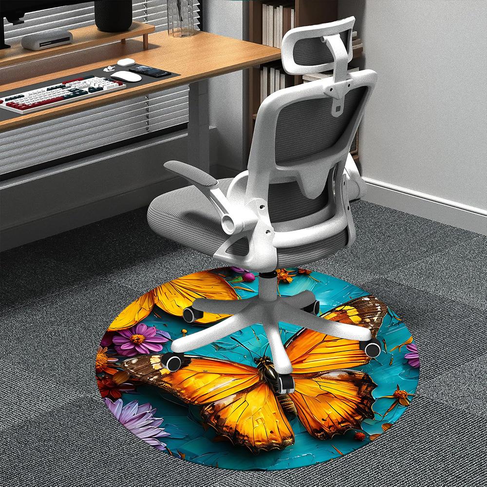 1 Stück Schmetterlingsblumen Büro Runder Teppich, Indoor-Matte Geeignet für Büro, Unter Bürostühlen Schlafzimmer Wohnzimmer Heimdekoration, Raumdeko D074