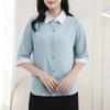 Shirt Blouse for Short Body Going Dress Summer [Yino] Women, Sleeve, Bicolor, Collared, Smooth, Covering, Slimming, Simple, Neat, Stylish, Commuting,