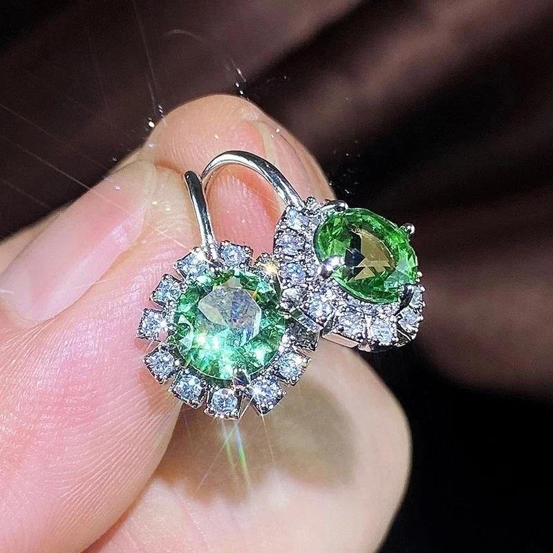 New Popular Women'S Pendant Emerald Earrings Retro Party Accessories With Bright Green Zirconia Elegant  Jewelry Gifts