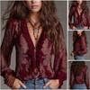 European and American deep V-neck paisley frilly print chiffon shirt top