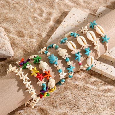 Bracciale da donna con conchiglia intrecciata con perline regolabili con nappe, stile bohémien, per vacanze, braccialetto da spiaggia, gioielli da donna