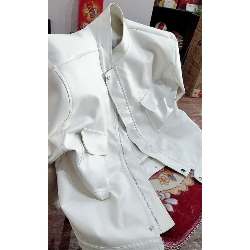 Ležérní volný střih dámská jarní podzimní PU kožená moto bunda módní krátký kabát