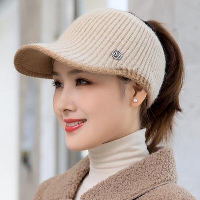 1PC New Women Casual Winter Hat Letter EmptyTop Visor Cap Female Knitted Hat