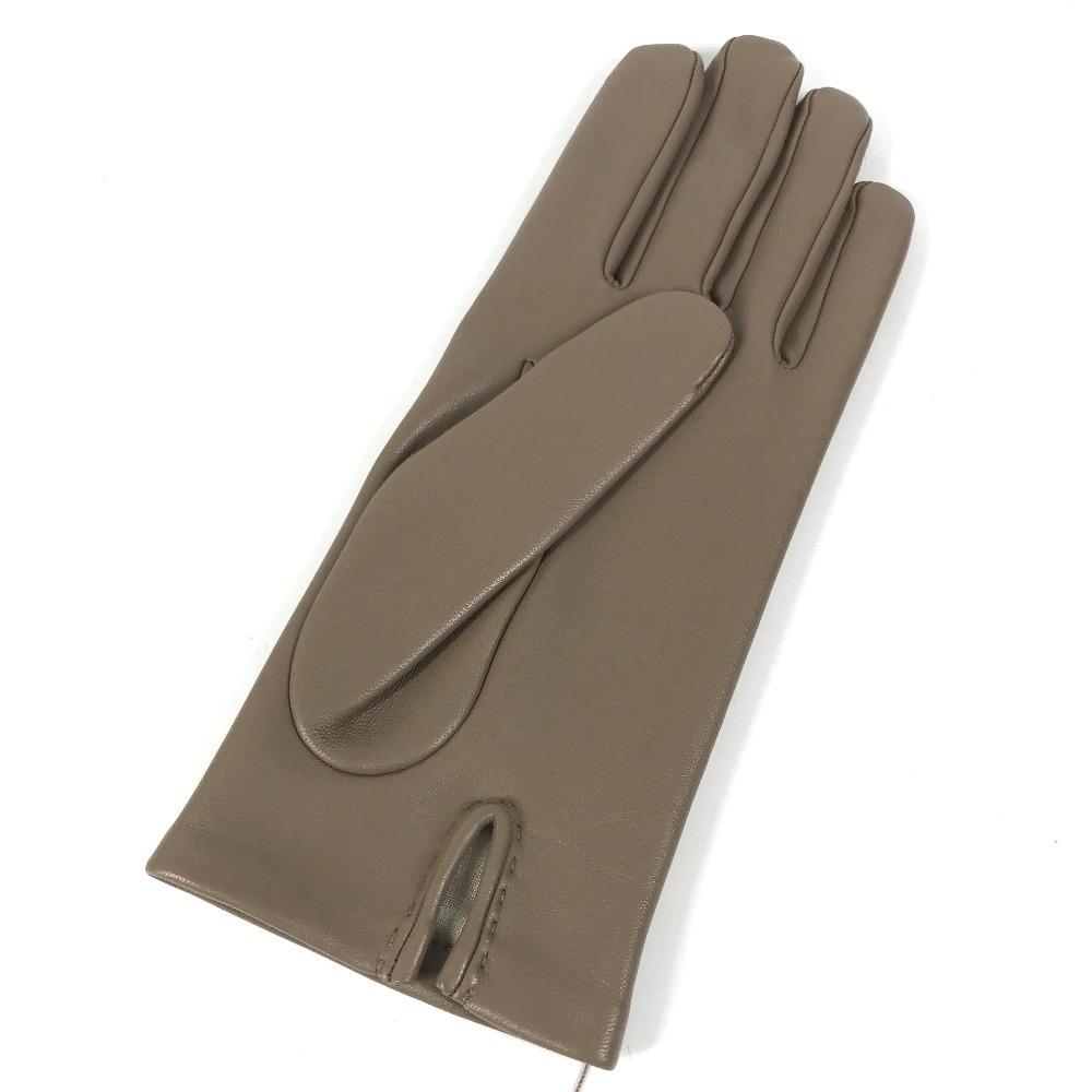 Hermes H202053G H Logo Bastille Accessories Gloves Leather Etoupe Gray Unused