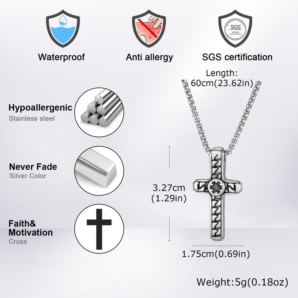 Vintage Cross Necklace for Men,Stainless Steel Cross Pendant Necklace,New Stylish Faith Prayer Jewelry