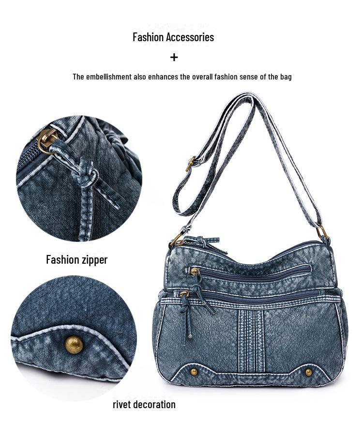 Large Capacity Soft Leather Cross-border Women's Shoulder Tote Bag for Middle-aged Women, with Washed Leather Finish.