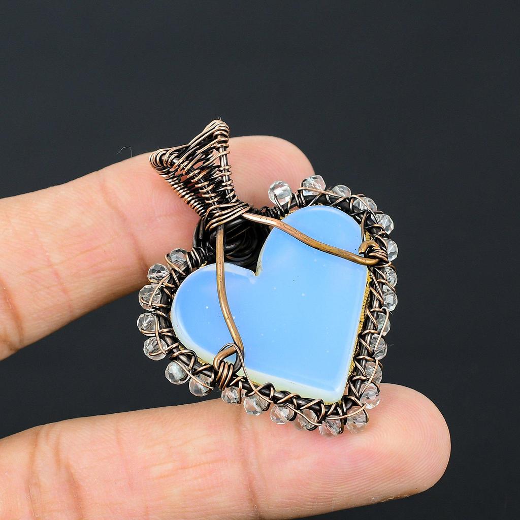 Milky Opal Gemstone Handmade Copper Wire Wrap Jewelry Pretty Pendant For Women